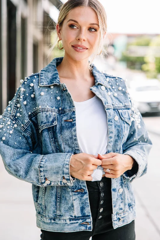 Back In Town Medium Wash Embellished Denim Jacket