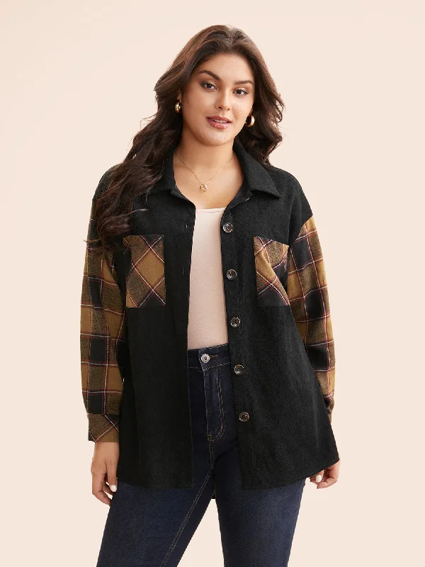 Plaid Patchwork Patched Pocket Jacket