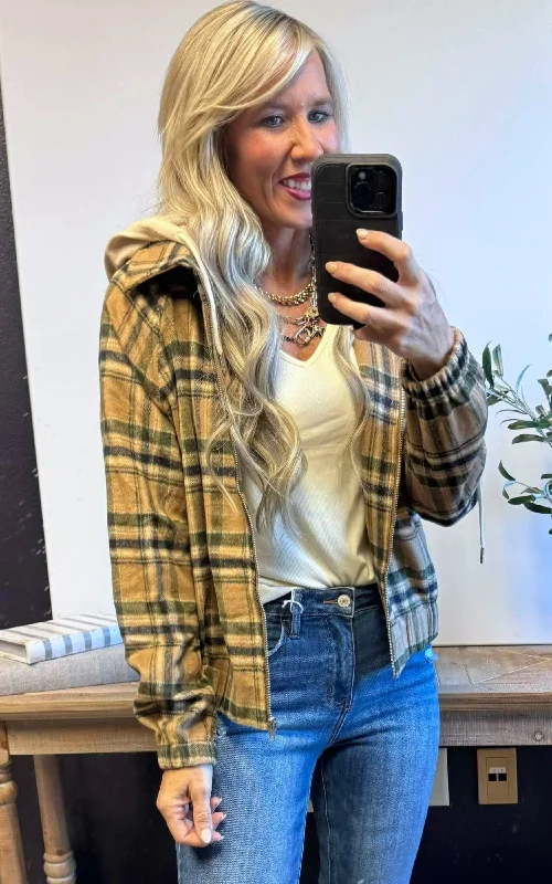 Olive Plaid Me Zip Jacket - Final Sale