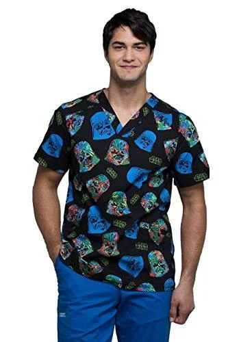 Cherokee Tooniforms TF676 Men's V-Neck Print Scrub Top