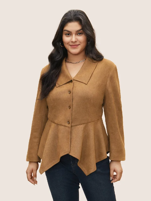 Solid Faux Suede Zipper Hanky Hem Jacket