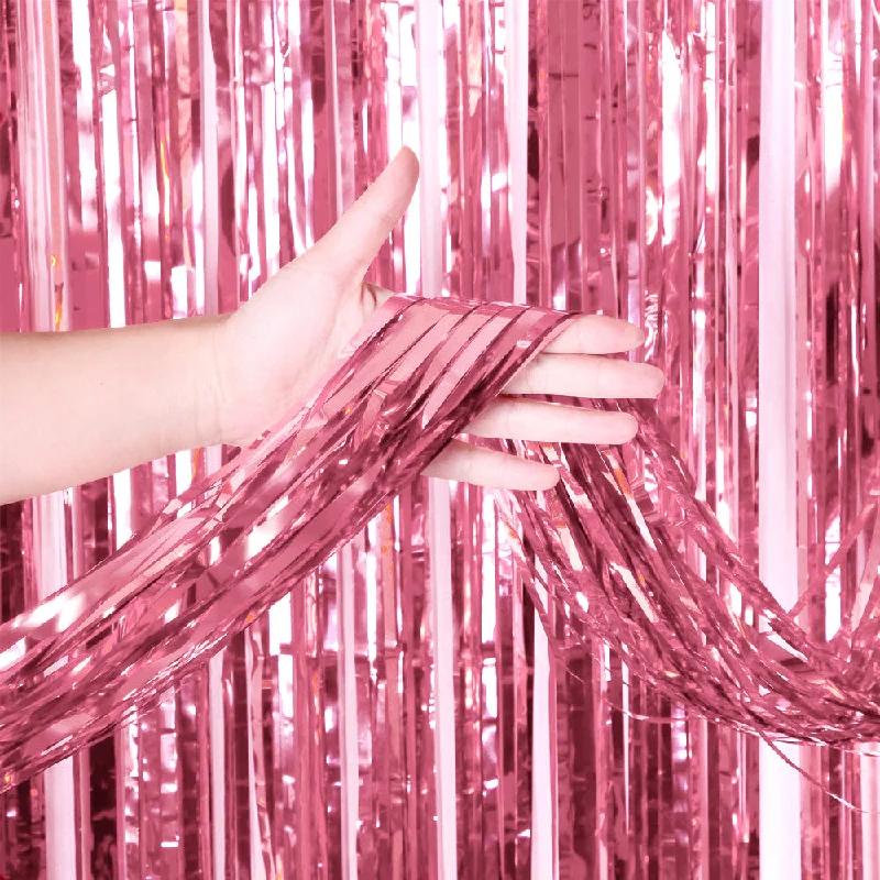 3ft X 6.5ft FOIL FRINGE CURTAIN - METALLIC BABY PINK