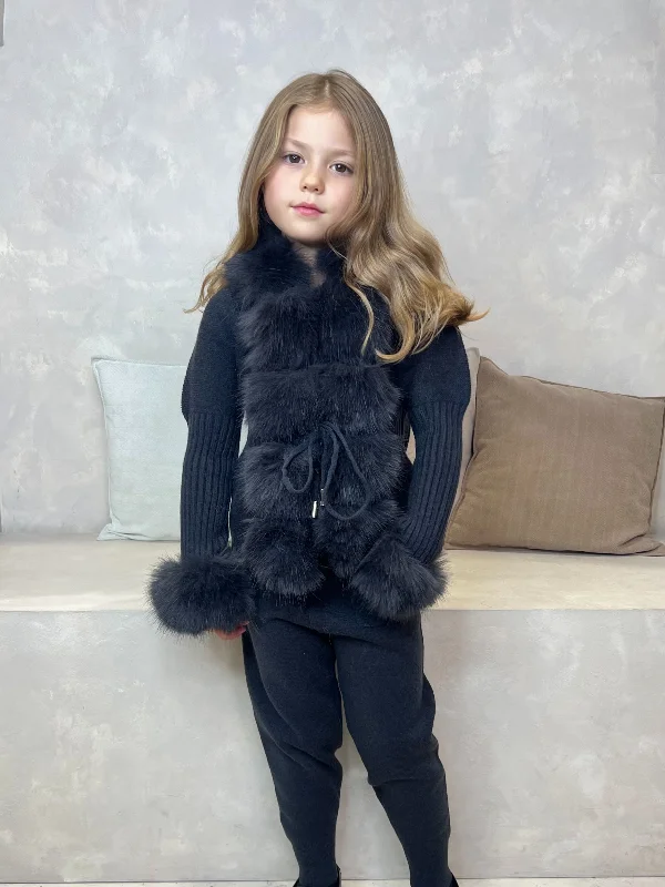 Childrens Charcoal Premium Faux Fur Cardigan