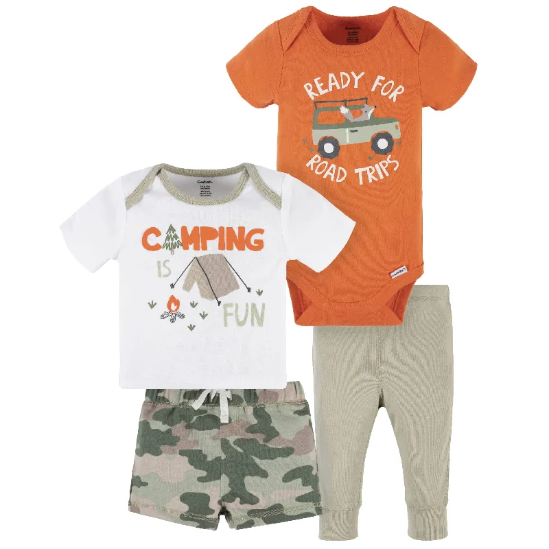 4-Piece Baby Boys Camping Fun Onesies® Bodysuit, Tee, Shorts & Pant Set