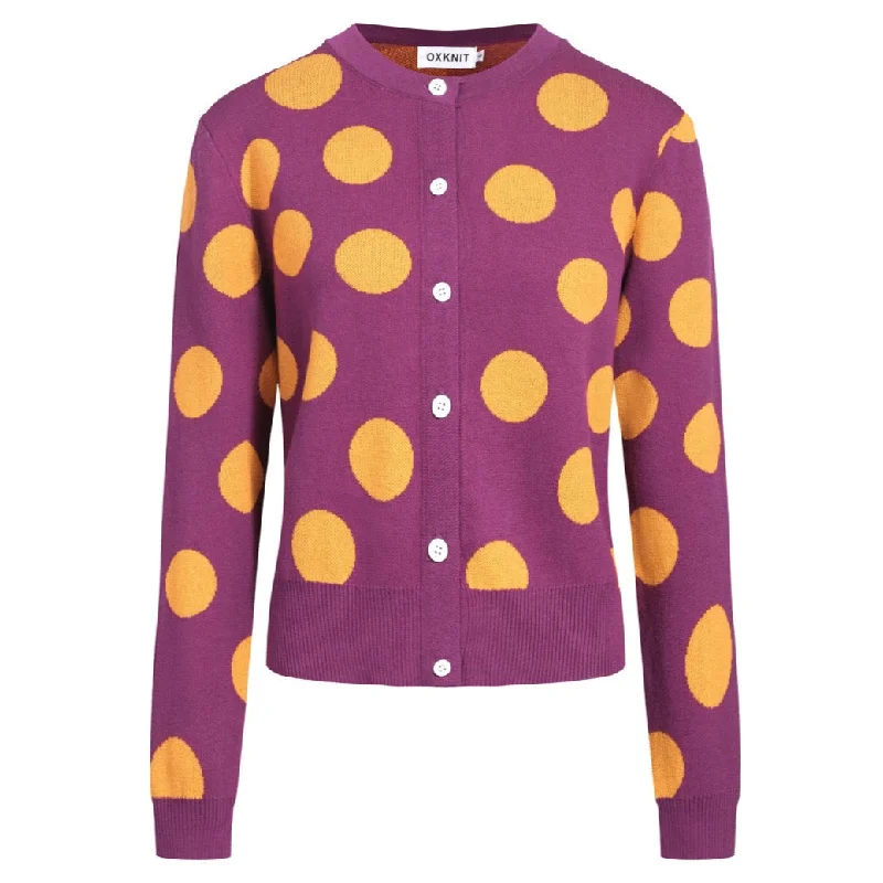 Women's purple polka dot cardigan sweater