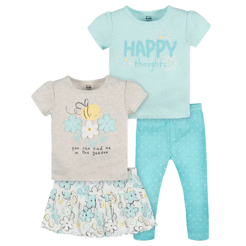 4-Piece Infant & Toddler Girls Bee Petals Tees, Skorts & Pants Set