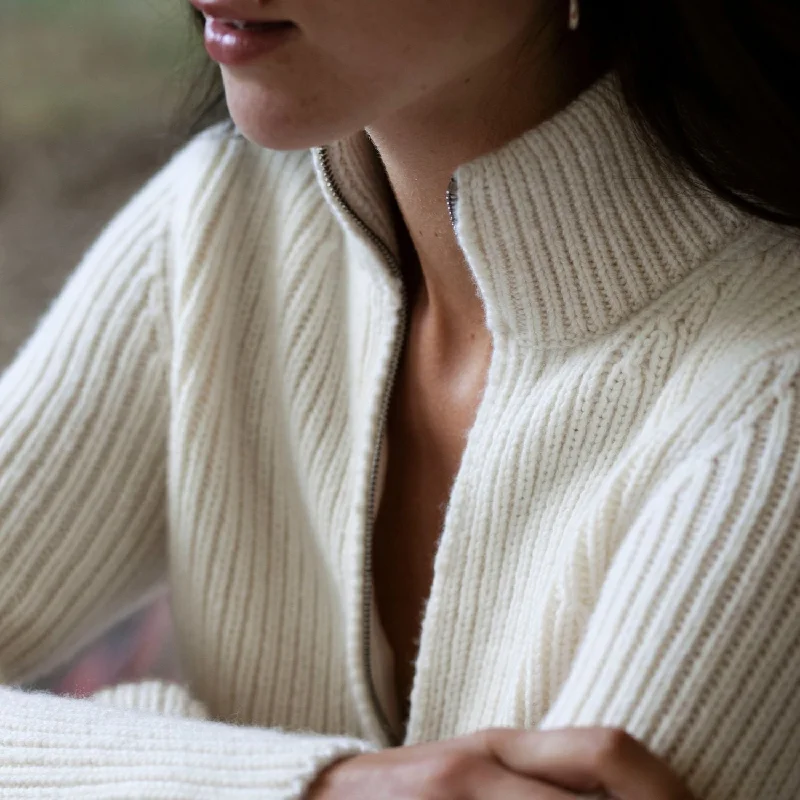 Women's Ribbed Zip Cashmere Cardigan