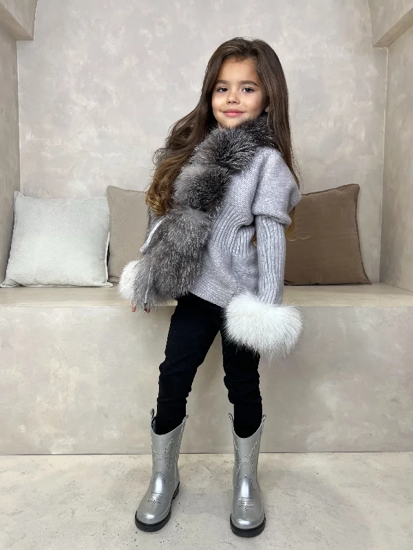 Childrens Grey/Two Tone Luxury Fur Cardigan