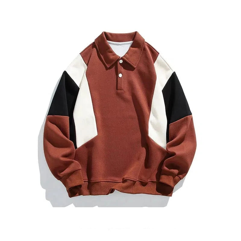 Contrasting Color Polo Sweatshirt