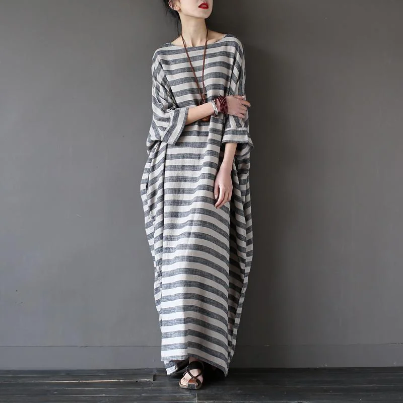 Stripe Loose Maxi Dresses Summer Plus Size Women Clothes