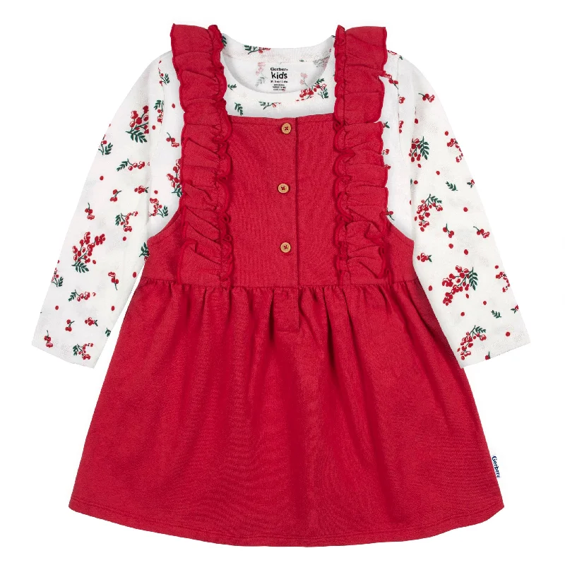 2-Piece Infant & Toddler Girls Red Holly Berries Jumper & Top Set