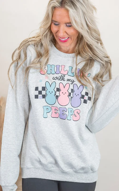 Chilling with My Peeps Graphic Crewneck Sweatshirt