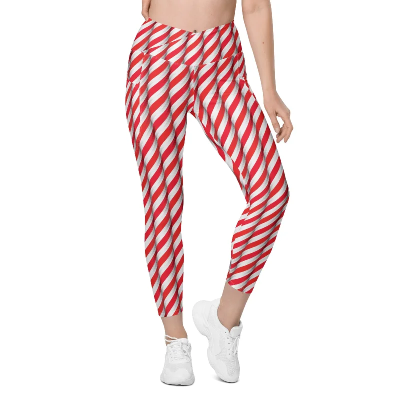 Real Candy Cane Crossover Leggings With Pockets