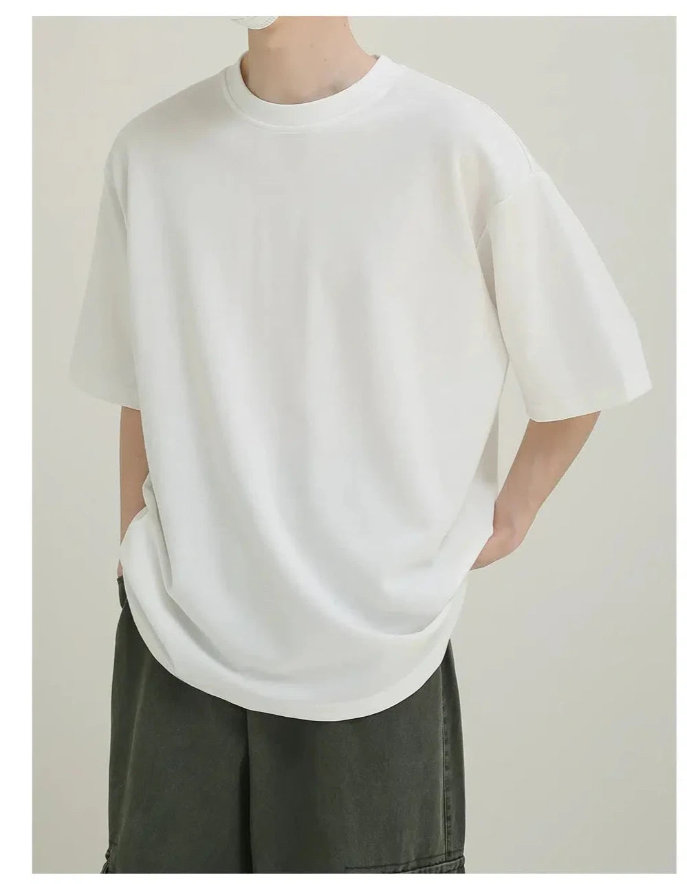 Oversized Basic White Crew Neck T-Shirt