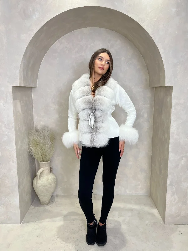 Cream/Two Tone Luxury Fur Cardigan