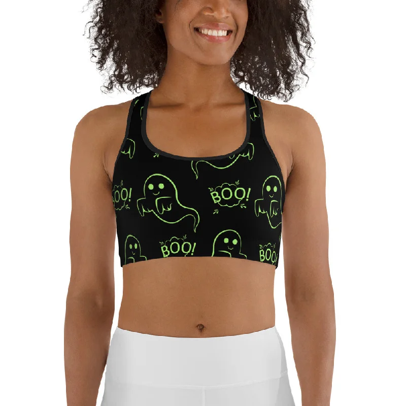 Boo Halloween Ghost Sports Bra