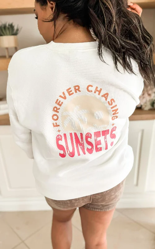 Ivory FOREVER CHASING SUNSETS Graphic Crewneck Sweatshirt**