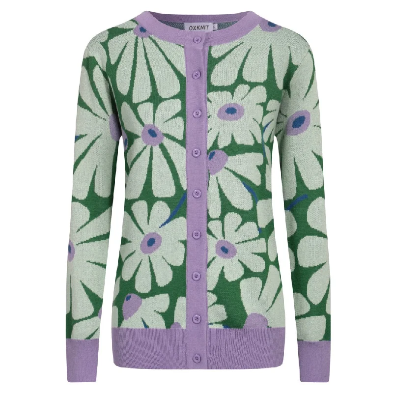 Women's green floral apple cardigan sweater