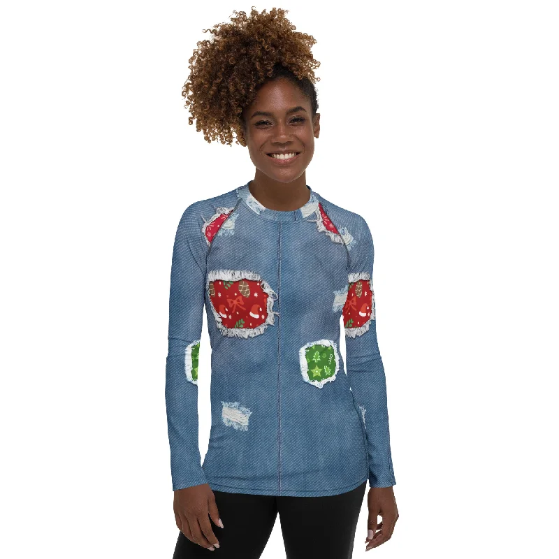 Ripped Denim Christmas Rash Guard