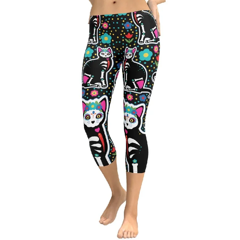 Day of the Dead Cat Print Capris