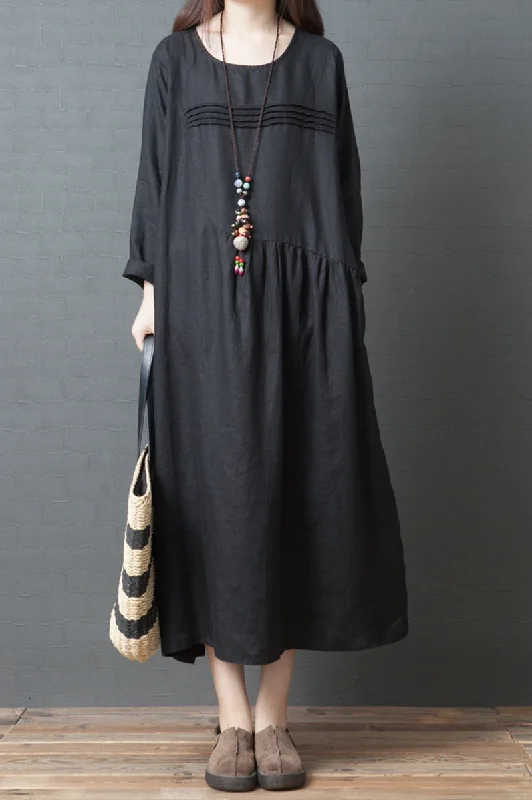 Women Korea Style Loose Linen Maxi Dresses