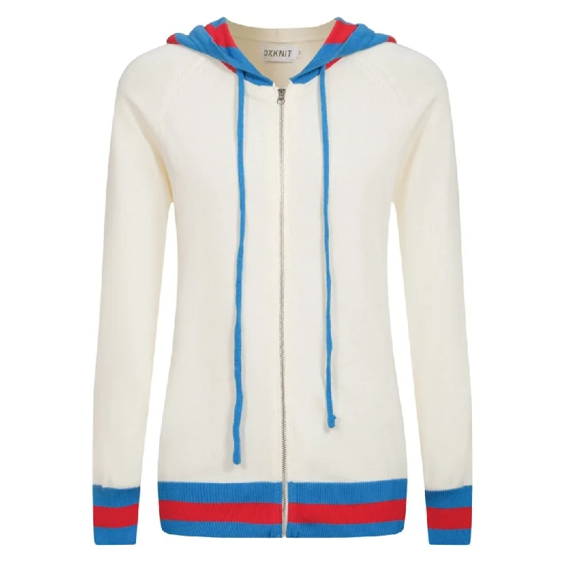 Women's white vintage knit hoodie cardigan