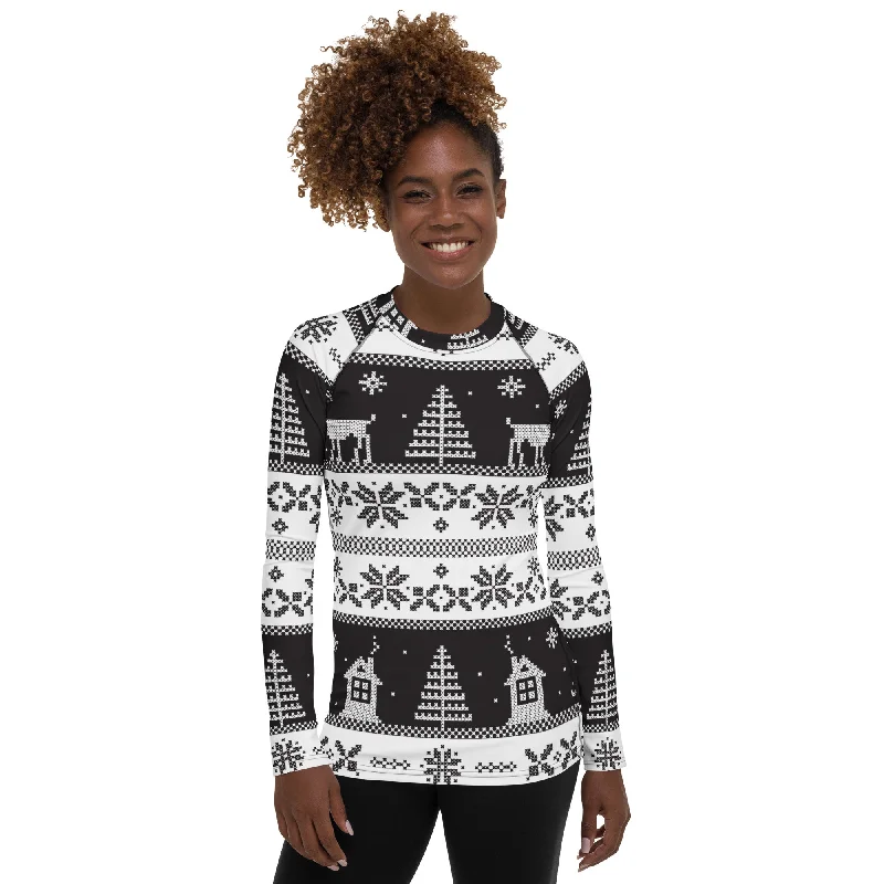 Vintage Black & White Christmas Rash Guard