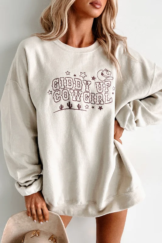 "Giddy Up Cowgirl" Embroidered Graphic Sweatshirt (Sand)