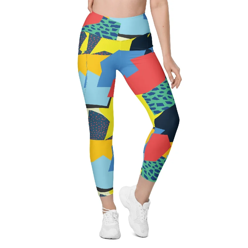 90s Color Block Leggings With Pockets