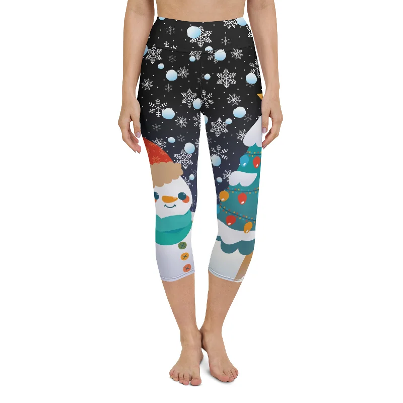 Snowy Christmas Yoga Capris