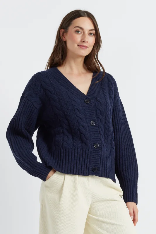 Navy Wool Aran Cardigan