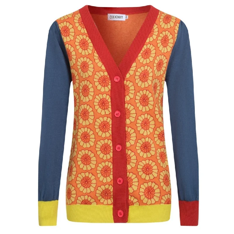 Women's vintage art color Mosaic jacquard cardigan