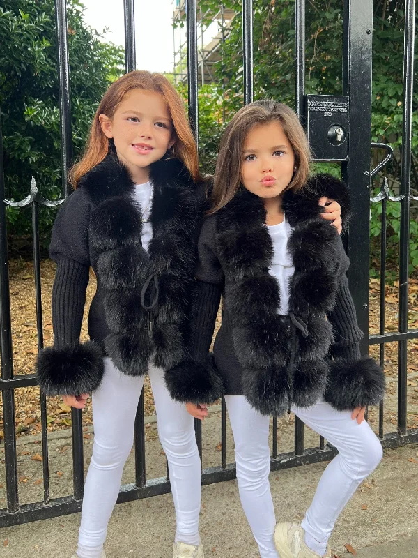 Childrens Black Premium Faux Fur Cardigan