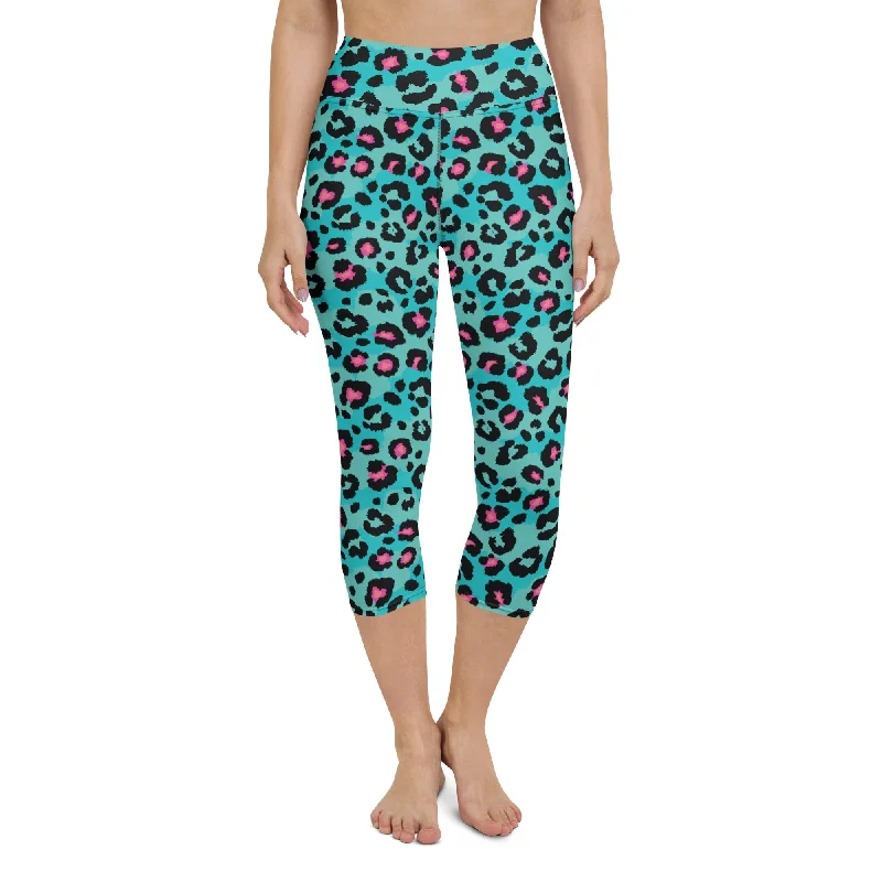 Turquoise Leopard Print Yoga Capris