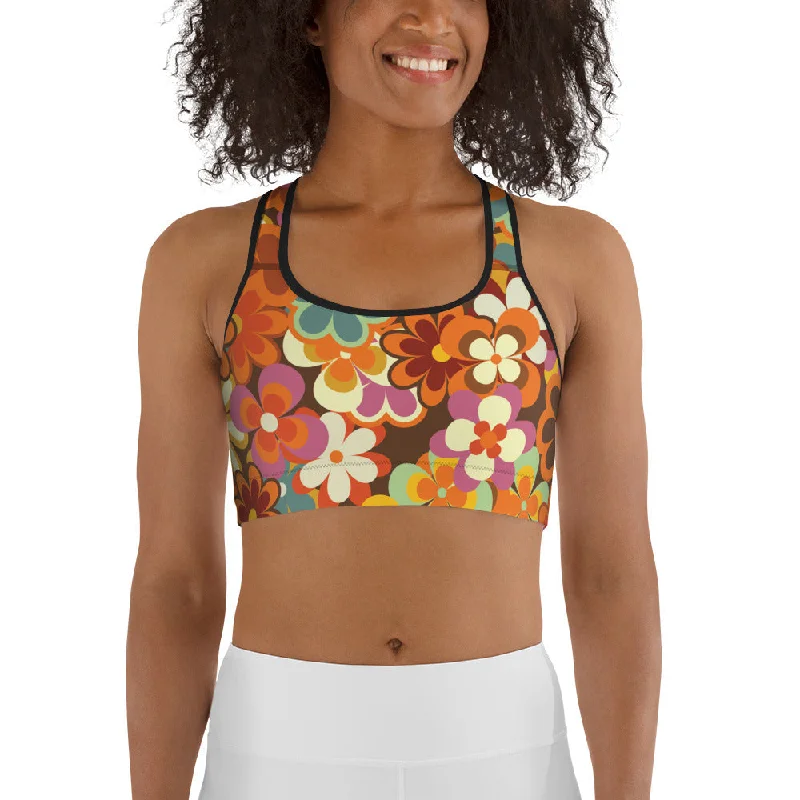 70s Flower Pattern Sports Bra