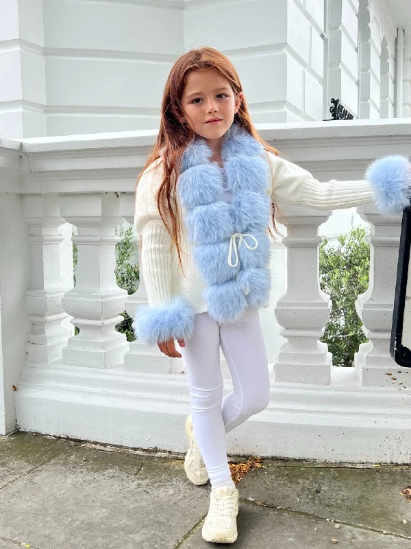 Childrens Cream/Blue Premium Faux Fur Cardigan