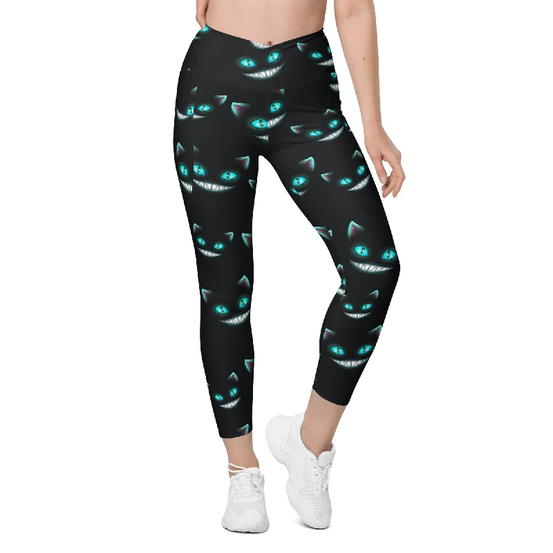 Spooky Halloween Cat Crossover Leggings With Pockets