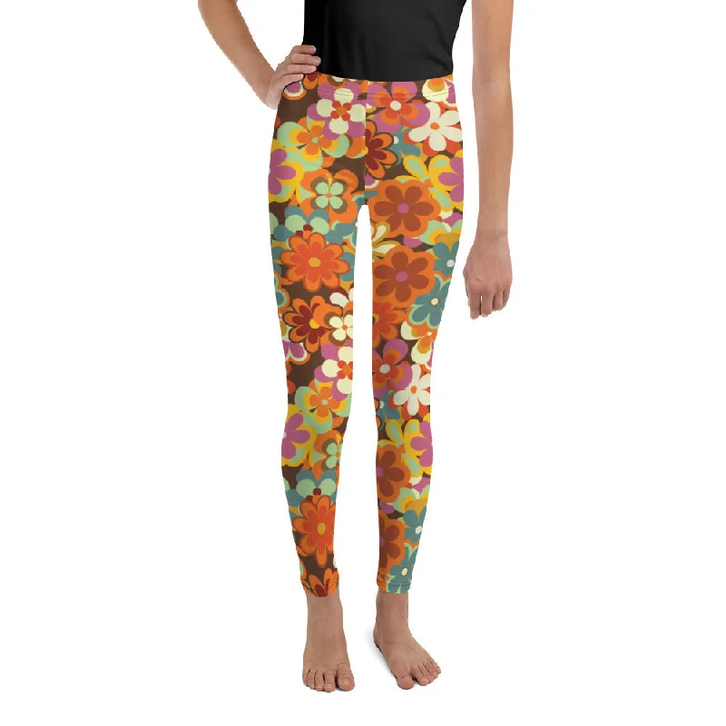 70s Flower Pattern Youth Leggings