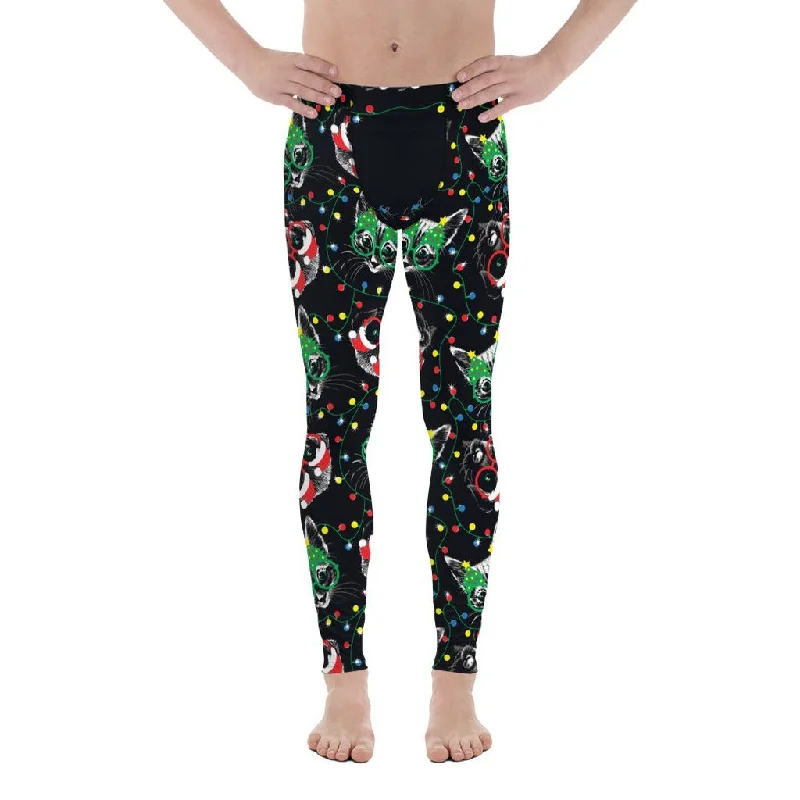 Christmas Lights & Cats Men's Leggings