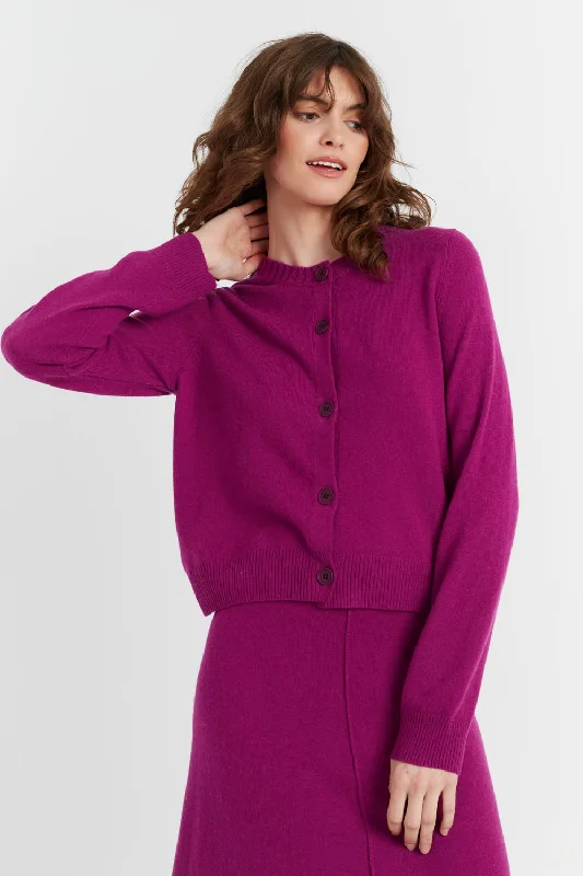 Grape Wool-Cashmere Crew Neck Cardigan