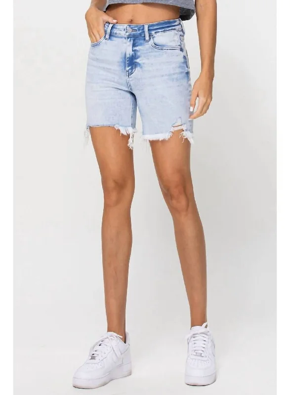 Loretta High Rise Midi Short In Light Wash